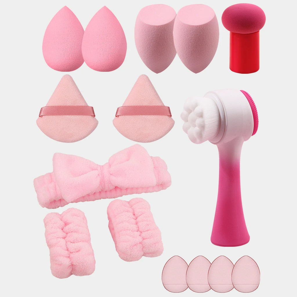 15-Piece Makeup Applicator Set | Puffs, Brushes & Headband Makeup Applicator Set QXL