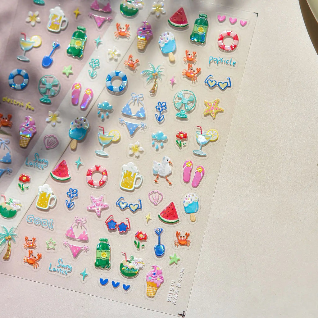 5D Kawaii Animal Nail Stickers | Cat Bunny Dog Mouse Decals Nail Art Stickers QXL