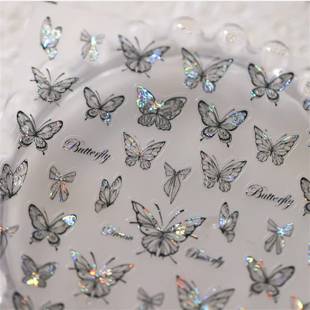 5D Black Butterfly Nail Stickers | Kawaii Glitter Decals Nail Art Stickers QXL