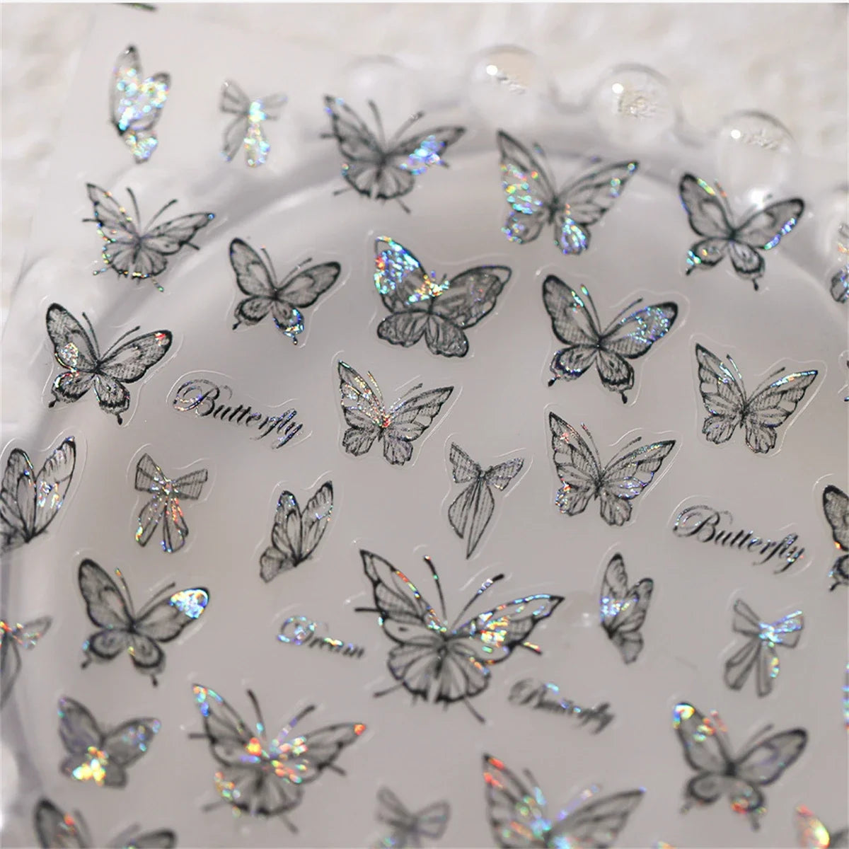 5D Black Butterfly Nail Stickers | Kawaii Glitter Decals Nail Art Stickers QXL