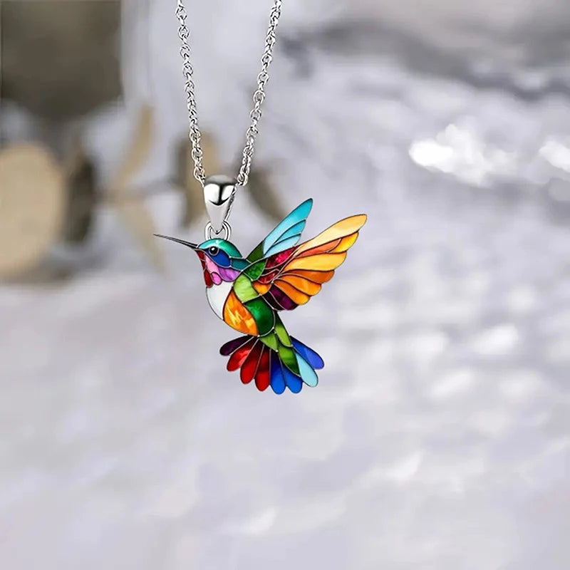 Colorful Hummingbird Pendant Necklace | Tin Alloy Gift for Women Pendant Necklace QXL