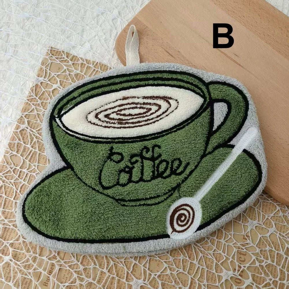 Coffee Theme Quick-Dry Hanging Hand Towel | Kitchen & Bath Decorative Hand Towel QXL B