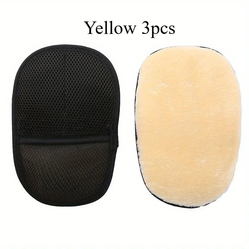 Plush Car Wash Mitt Glove | 1-Pc & 3-Pc Cleaning Set Car Wash Mitt QXL Yellow 3pcs