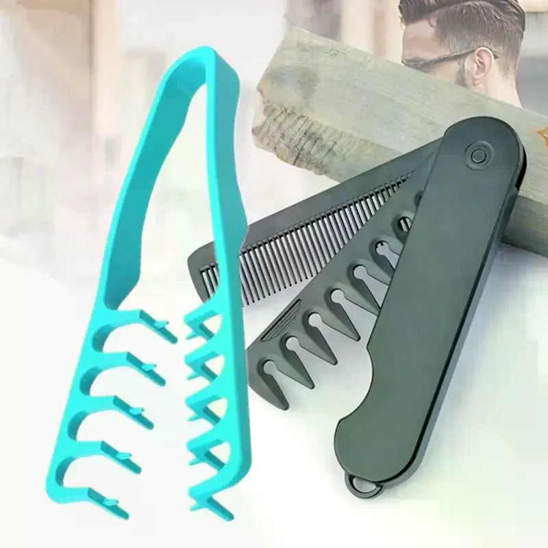 2-Pack Men's Wide-Tooth Texture Comb & Folding Comb Set Hair Comb Set QXL