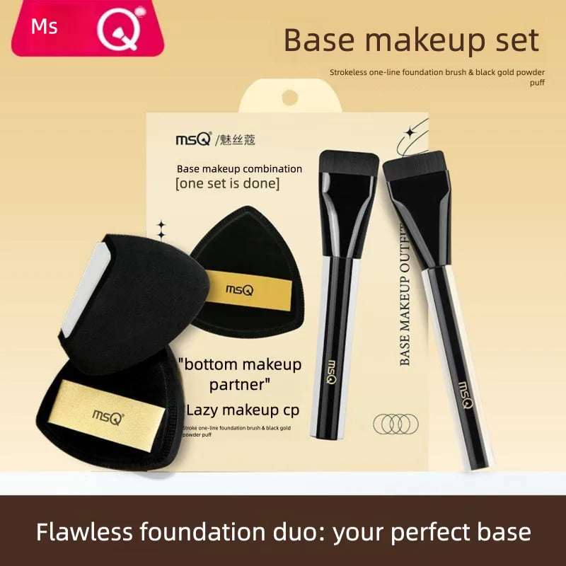 MSQ Foundation Brush & CP Puff Set | Seamless Base Gift Box Foundation Brush Set QXL