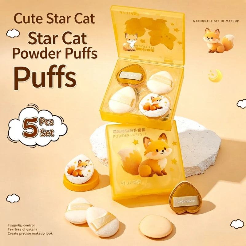 5-Pc Cat Makeup Sponge Puff Set | Wet & Dry with Storage Case Makeup Sponge Puff Set QXL