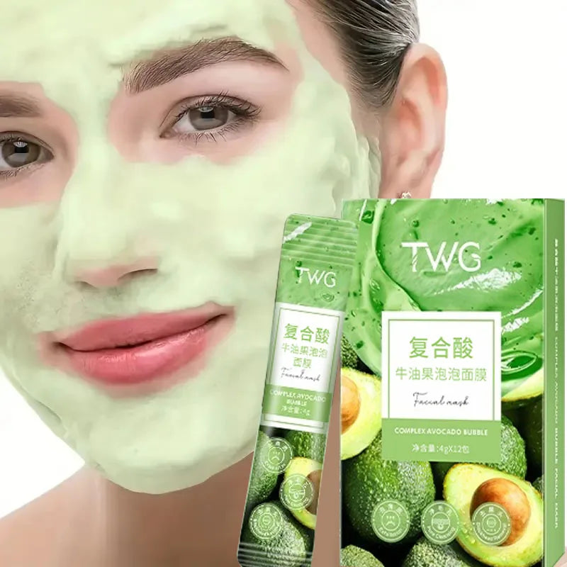 12-Pack Avocado Bubble Face Mask | Deep Cleanse & Glycerin Hydration Bubble Face Mask QXL