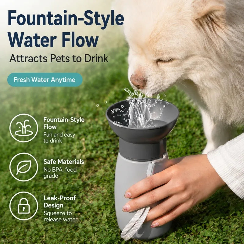 600mL Portable Dog Water Bottle | One-Hand Squeeze Rigid Bowl Pet Travel Water Bottle QXL