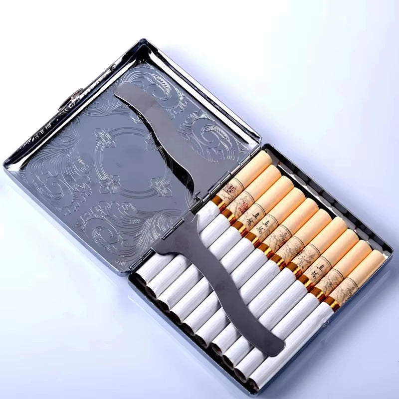 Silver Metal Cigarette Case | Flip-Top Box Holds 20 Cigarettes Cigarette Case QXL