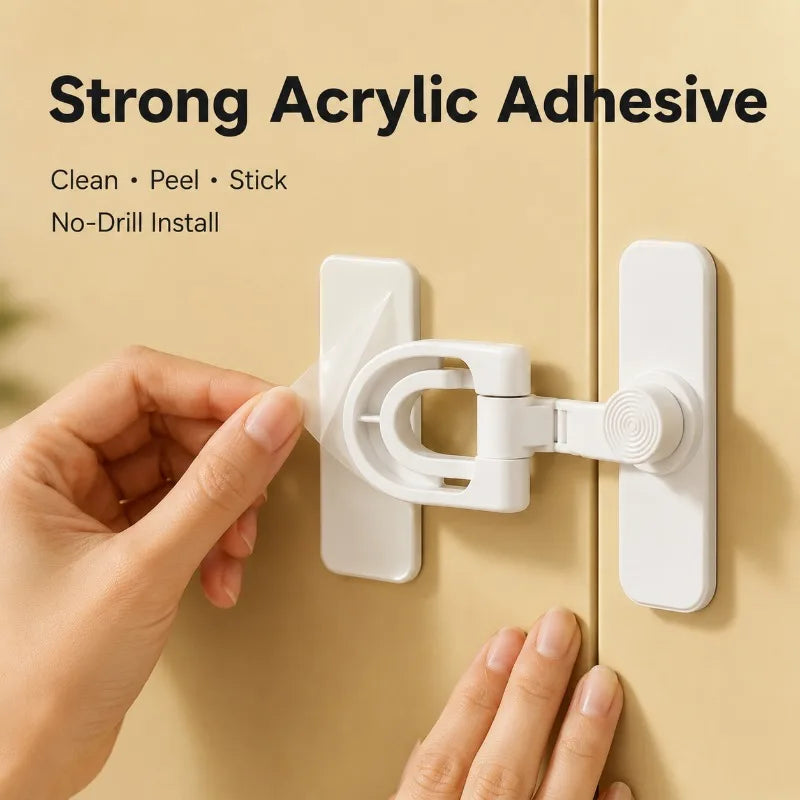 Adhesive Cabinet Safety Lock | 2-Step No-Drill Door Latch Cabinet Safety Lock QXL