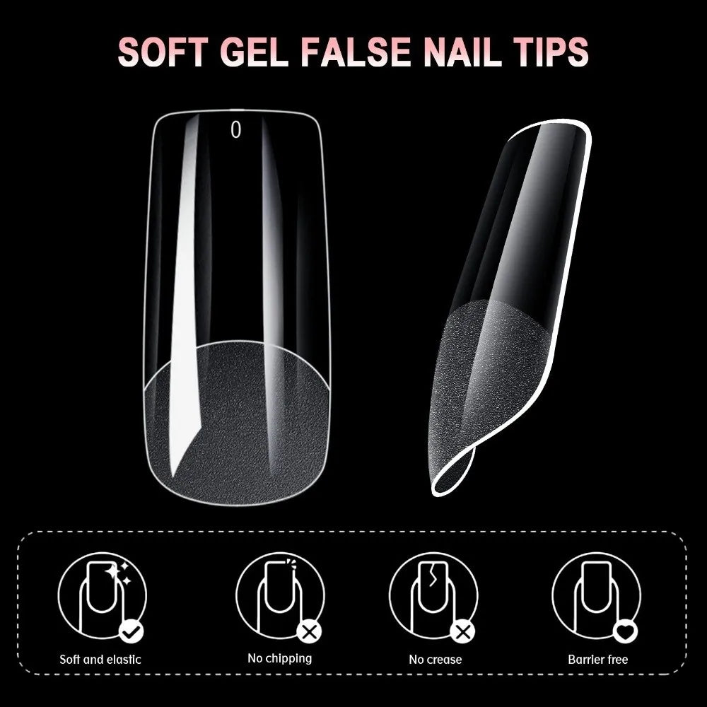 600-Pack Almond Short Transparent Full Cover Soft Gel Nail Tips False Nail Tips QXL