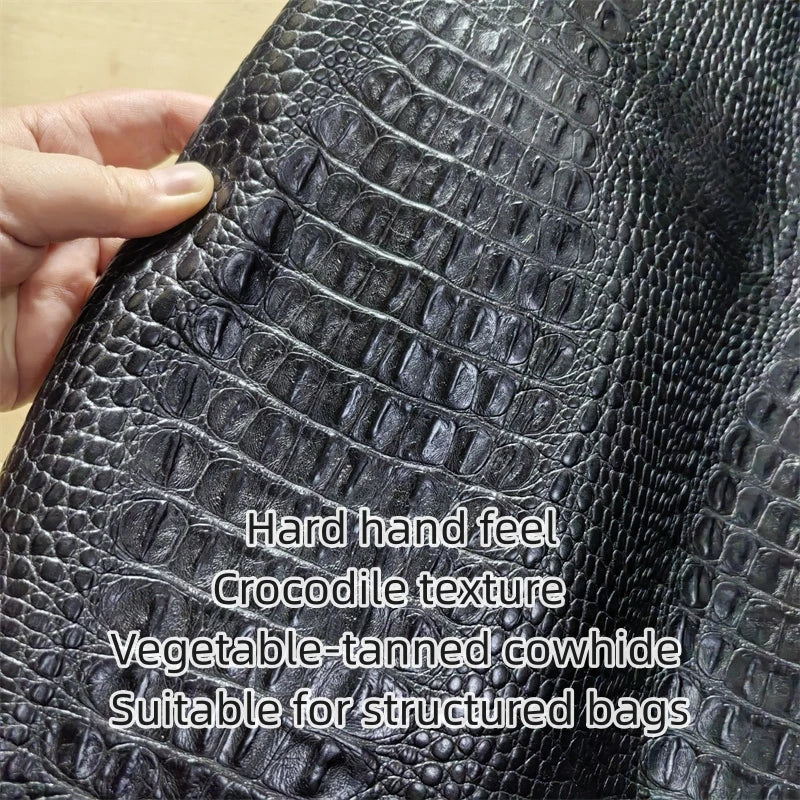 1.2mm Black Crocodile Grain Veg-Tanned Cowhide Leather Hide Craft Leather Hide QXL