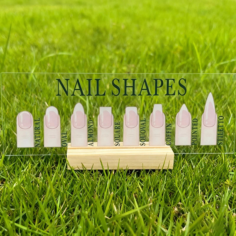 Acrylic Nail Shape Display Board with Wood Base | Salon Decor Nail Display Stand QXL