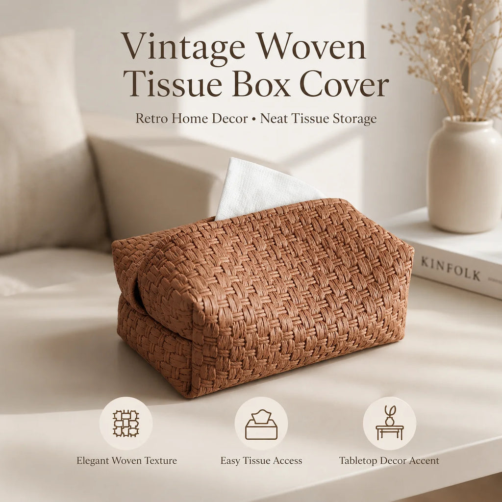 Bamboo Woven Tissue Box Cover | Vintage Car & Desk Holder Tissue Box Cover QXL
