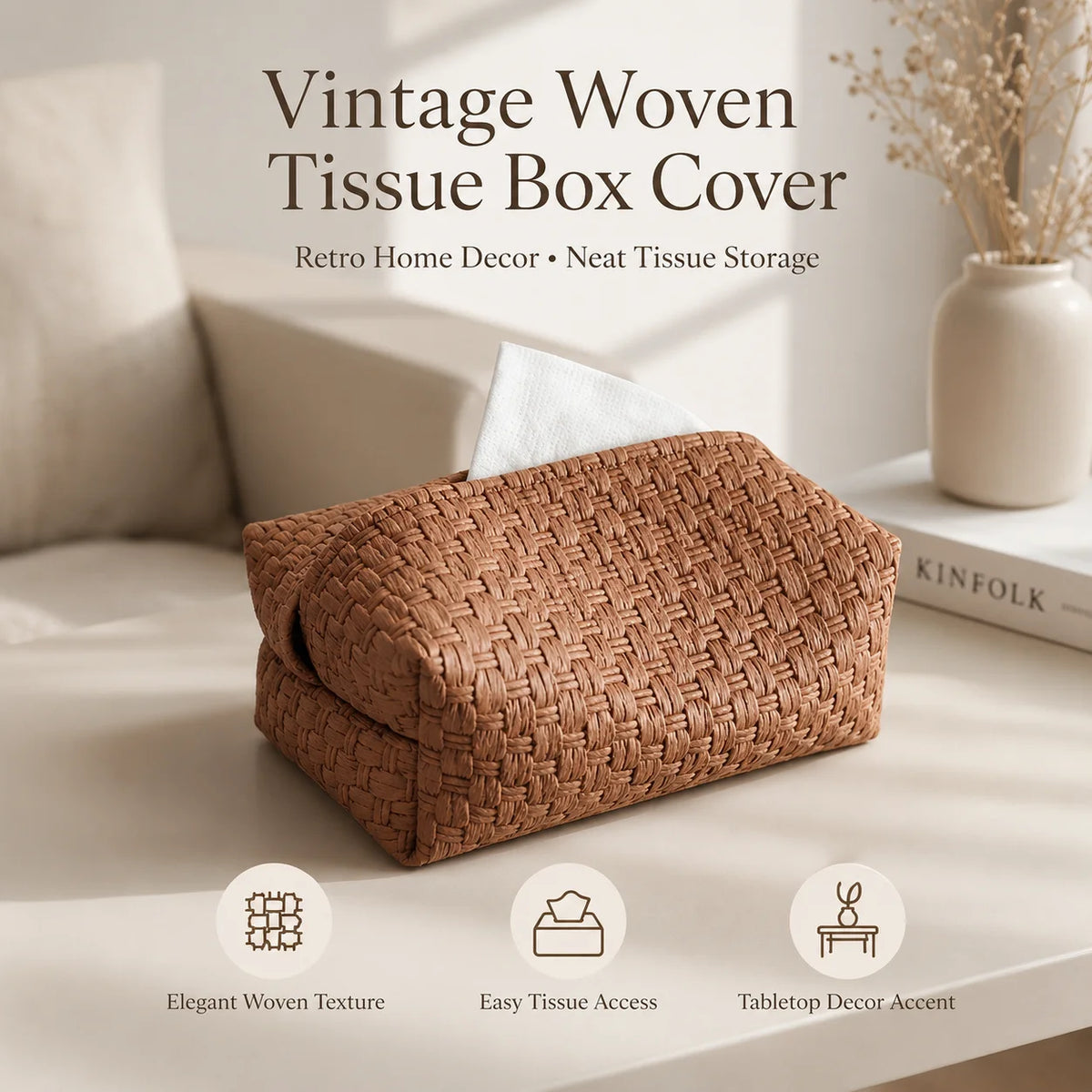 Bamboo Woven Tissue Box Cover | Vintage Car & Desk Holder Tissue Box Cover QXL