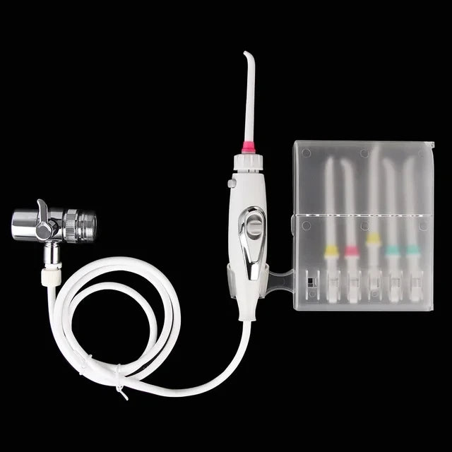 Faucet Water Flosser Oral Irrigator | 6 Nozzles, No Power Oral Water Flosser QXL White