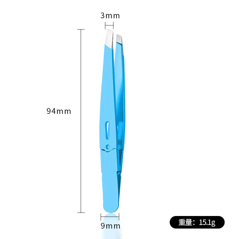Colorful Slanted Eyebrow Tweezers | Stainless Steel Makeup Tool Eyebrow Tweezers QXL Blue