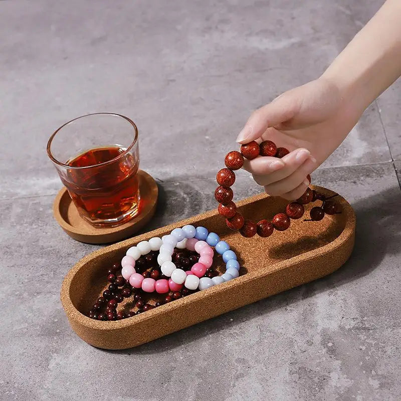 Oval Cork Tray | Heat-Resistant Countertop Organizer S & L Cork Storage Tray QXL