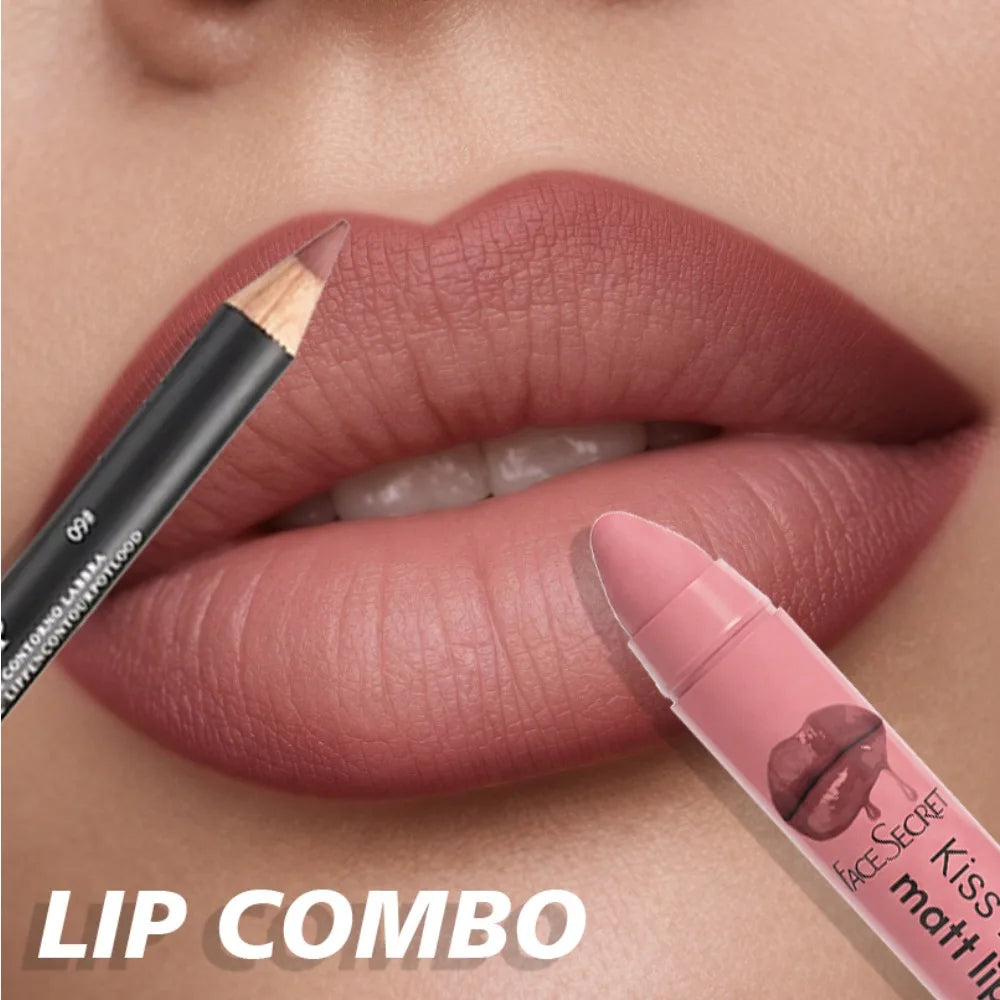 2-Pc Lip Liner & Lipstick Kit | Waterproof, High Pigment Lip Liner & Lipstick Kit QXL