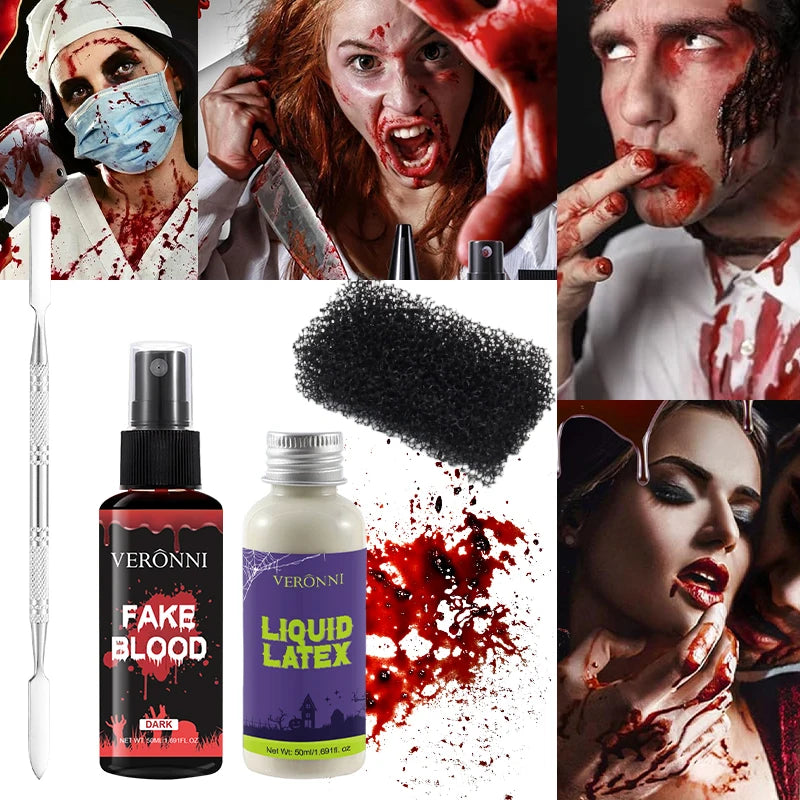 SFX Makeup Kit – Fake Blood Spray, Liquid Latex & Sponge SFX Makeup Kit QXL