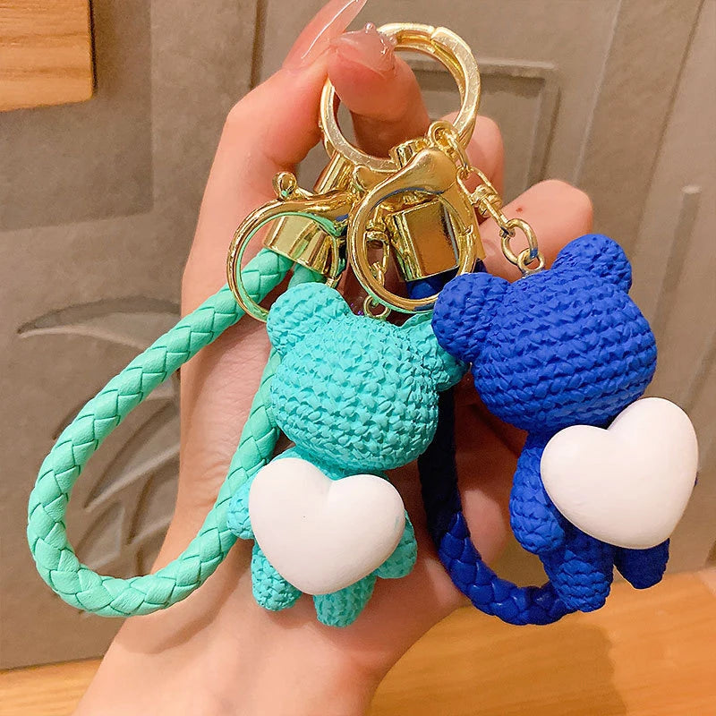 Cute Silicone Bear Couple Keychain | Cartoon Teddy Pendant Gift Novelty Keychain QXL