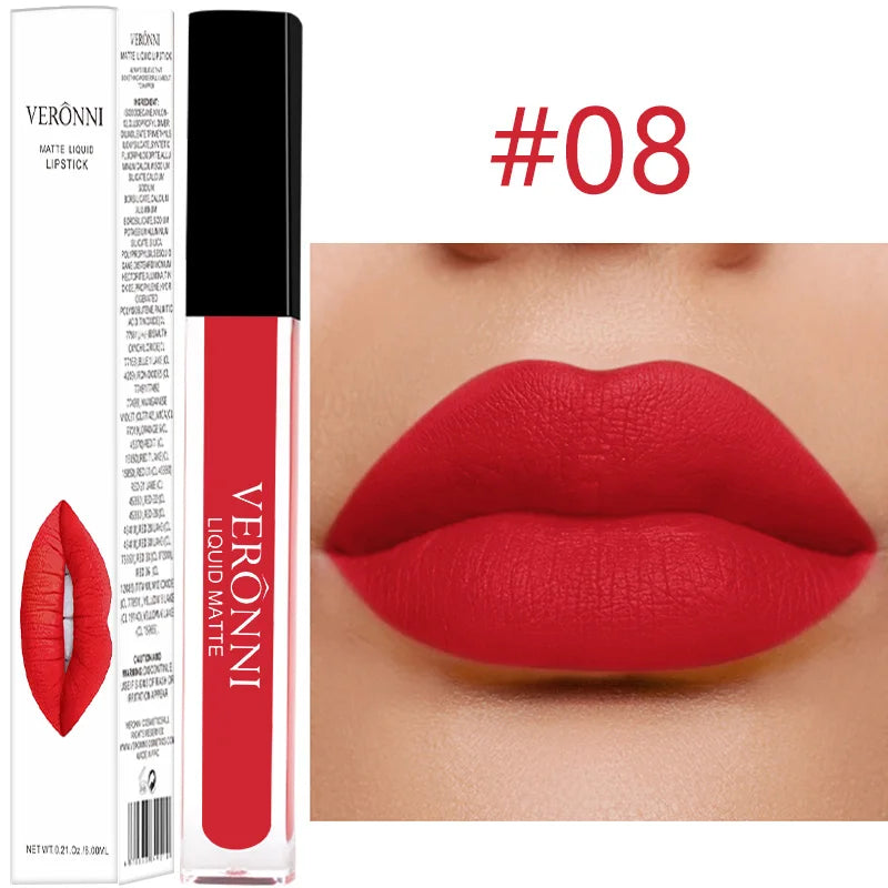 VERONNI 14-Shade Matte Liquid Lipstick | Waterproof Velvet Lip Gloss Matte Liquid Lipstick QXL 08
