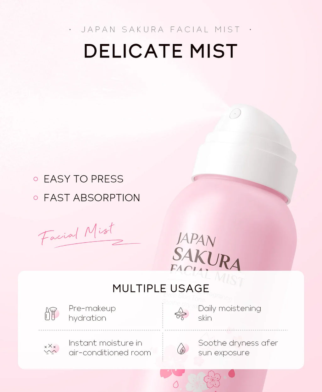 LAIKOU Sakura Facial Mist Toner | Hydrating Brightening Spray Facial Mist Toner QXL