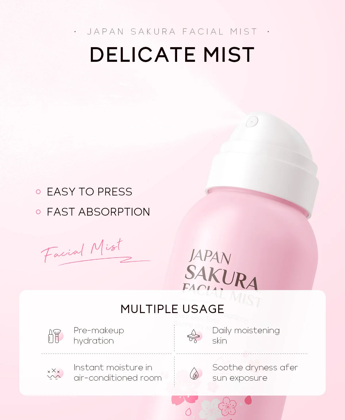 LAIKOU Sakura Facial Mist Toner | Hydrating Brightening Spray Facial Mist Toner QXL
