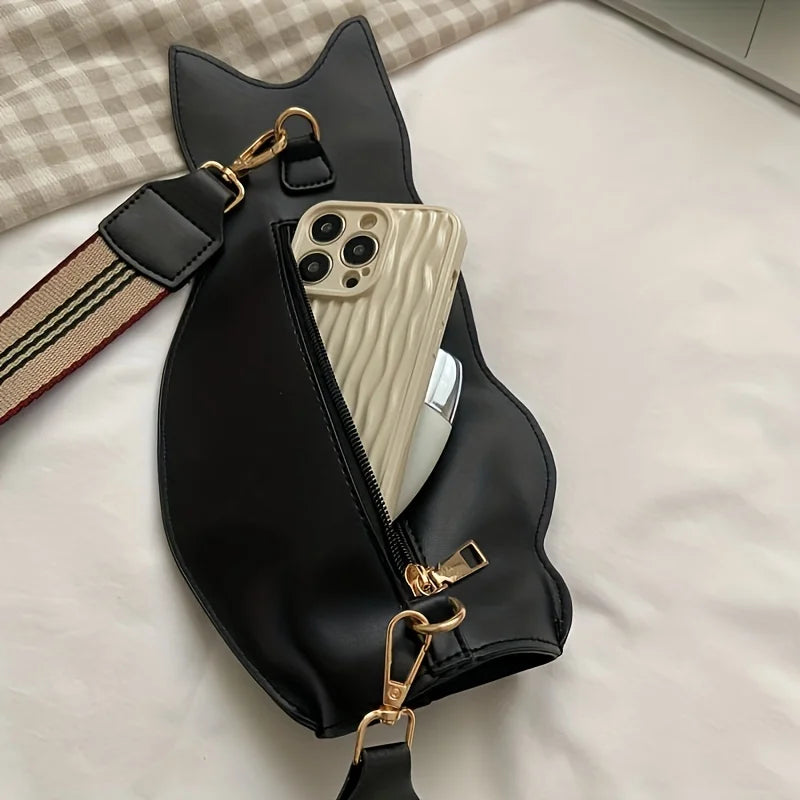 Black Cat Crossbody Chest Bag | Cute Anime PU Leather Crossbody Chest Bag QXL