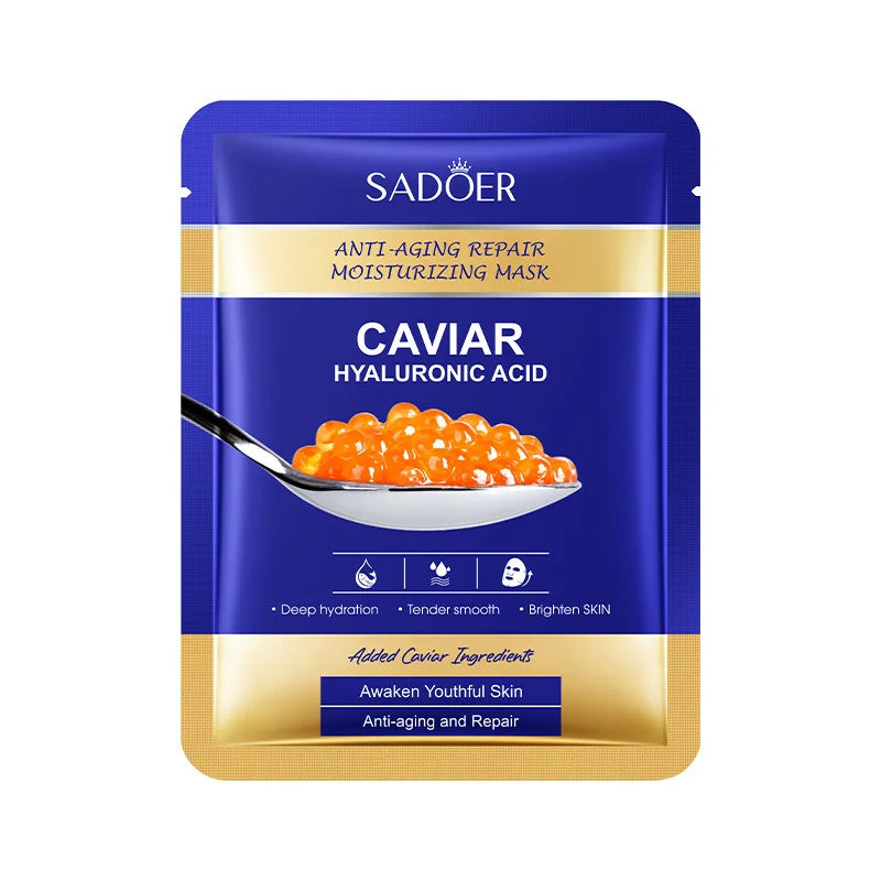 SADOER Caviar Hyaluronic Acid Face Masks 5-Pack | Brightening Hydrating Sheet Mask QXL