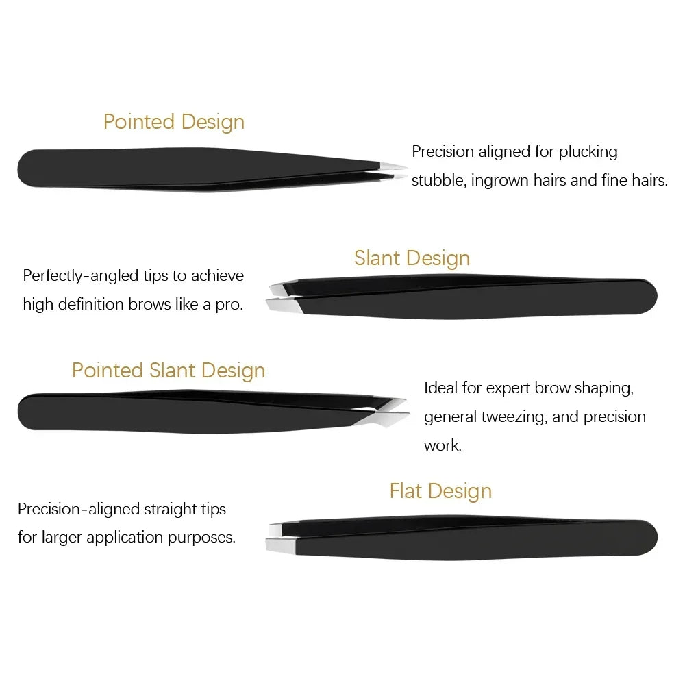 vvocci 4-Pc Stainless Steel Eyebrow Tweezers Set – 4 Tip Types Eyebrow Tweezers Set QXL