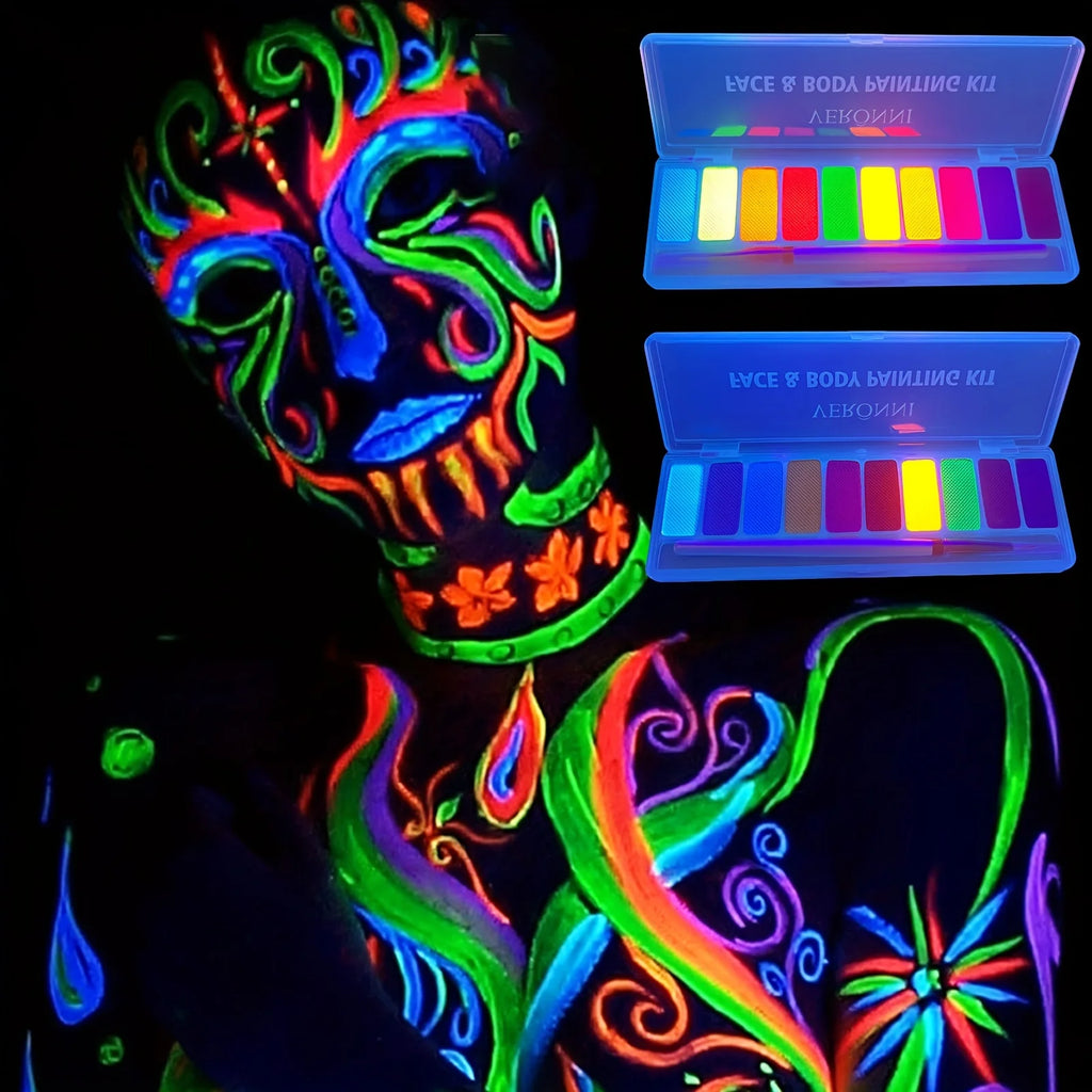 10-Color UV Neon Face & Body Paint Set | Glow Party Makeup Face & Body Paint QXL