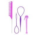 Pink Hair Styling Set – Tail Comb, Band Cutter & Braid Kit Hair Styling Kit QXL Purple 4Pcs Set