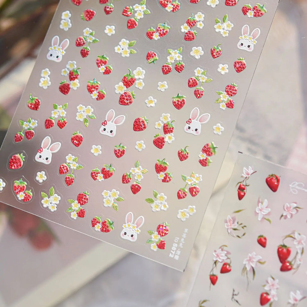 5D Nail Stickers – Rabbit, Strawberry & Cherry Blossom Decals Nail Art Stickers QXL