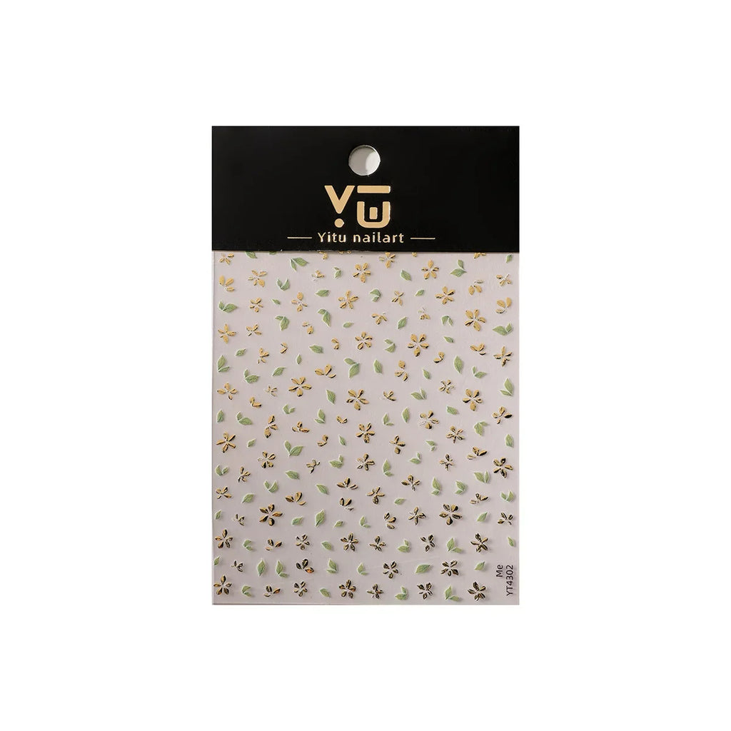5D Golden Green Leaf Flower Nail Art Stickers | Adhesive Decals Nail Art Stickers QXL