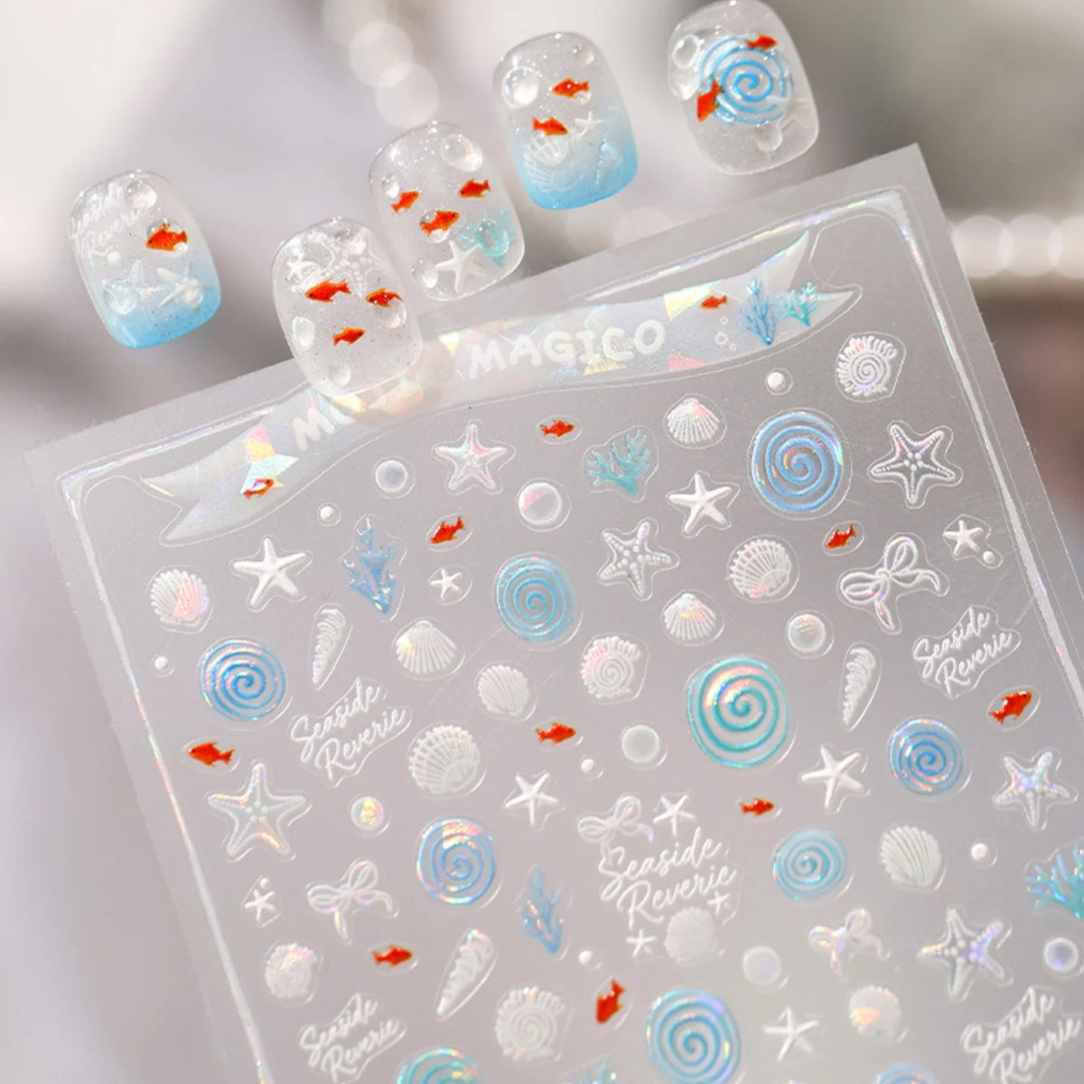 5D Marine Nail Stickers | Ocean Beach Iridescent Decals Nail Art Stickers QXL