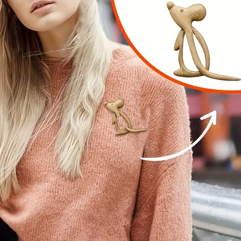 Cute Wooden Animal Brooch Pin | Sweater & Scarf Clip Wooden Brooch Pin QXL Dark Khaki
