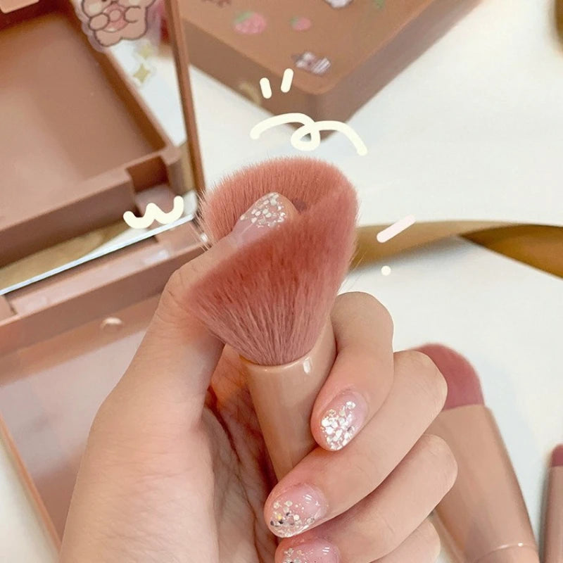 5-Piece Travel Makeup Brush Set with Case & Mirror Travel Makeup Brush Set QXL