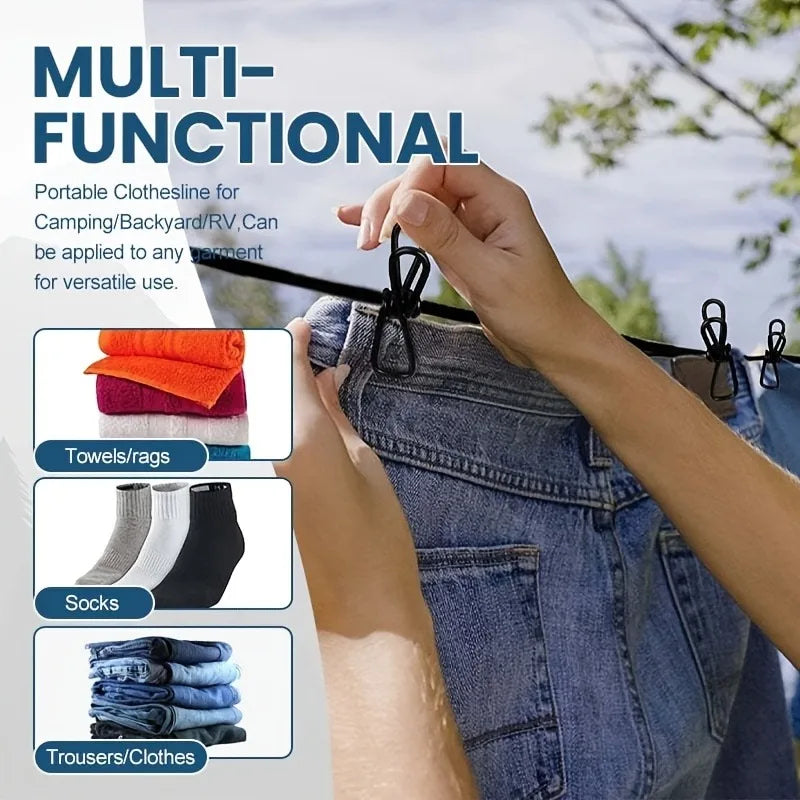 Retractable Clothesline with 12 Clips | Windproof Travel Drying Rope Retractable Clothesline QXL
