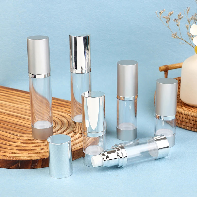 UV Silver Airless Pump Bottle 15/30/50ml | Empty Vacuum Dispenser Airless Pump Bottle QXL