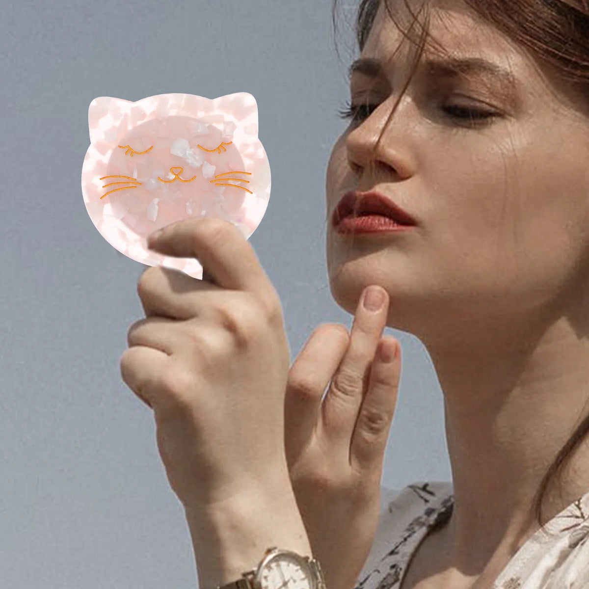 Marble Pattern Handheld Vanity Mirror | Retro Portable Travel Handheld Vanity Mirror QXL