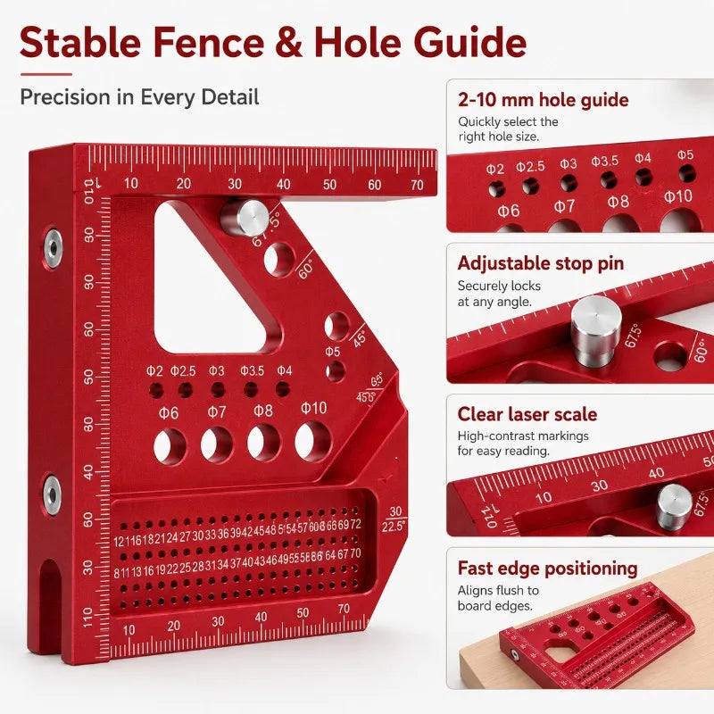 Aluminum Alloy Woodworking Triangle Square | Multi-Angle Ruler Carpenter Marking Square QXL