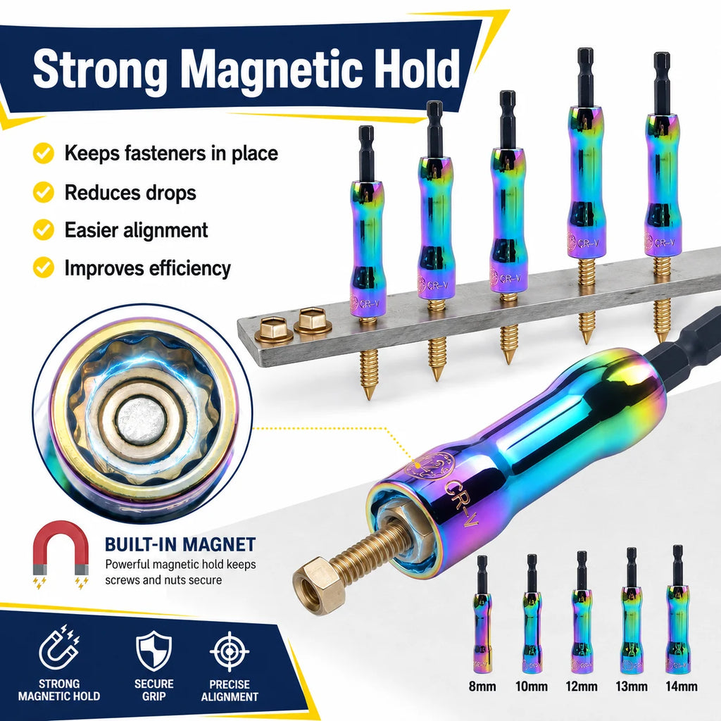5-Piece Magnetic Nut Driver Set | 1/4" Hex Shank 8–14mm Impact Socket Set QXL Default Title