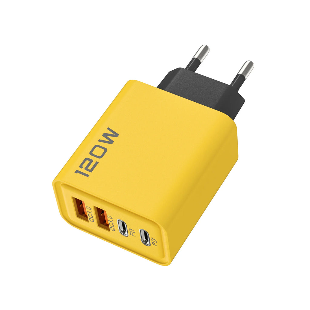 120W 4-Port USB-C Fast Charging Wall Charger | Travel Adapter USB Wall Charger QXL Yellow EU