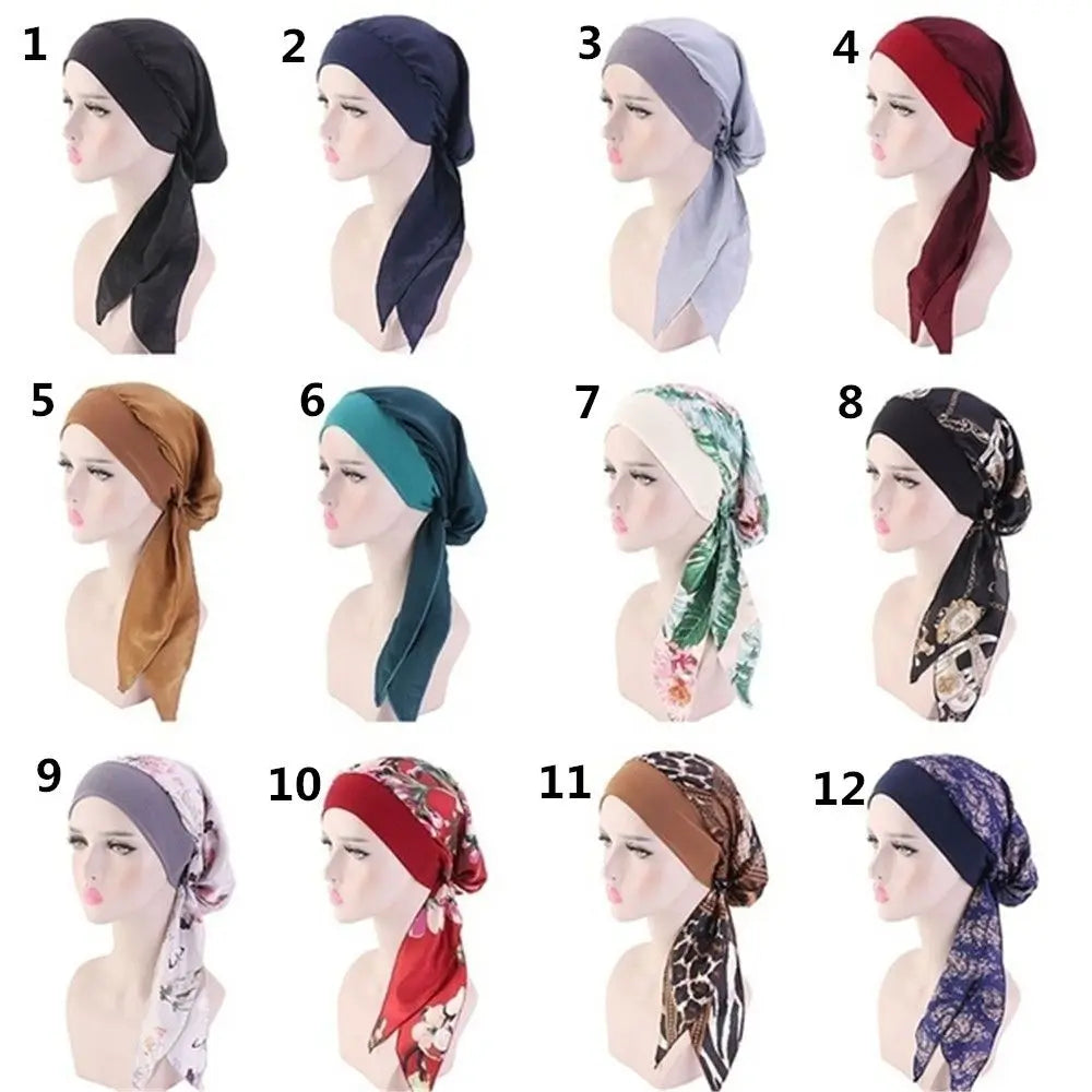 Adjustable Pre-Tied Printed Turban Head Wrap Cap | 12 Styles Turban Head Wrap QXL