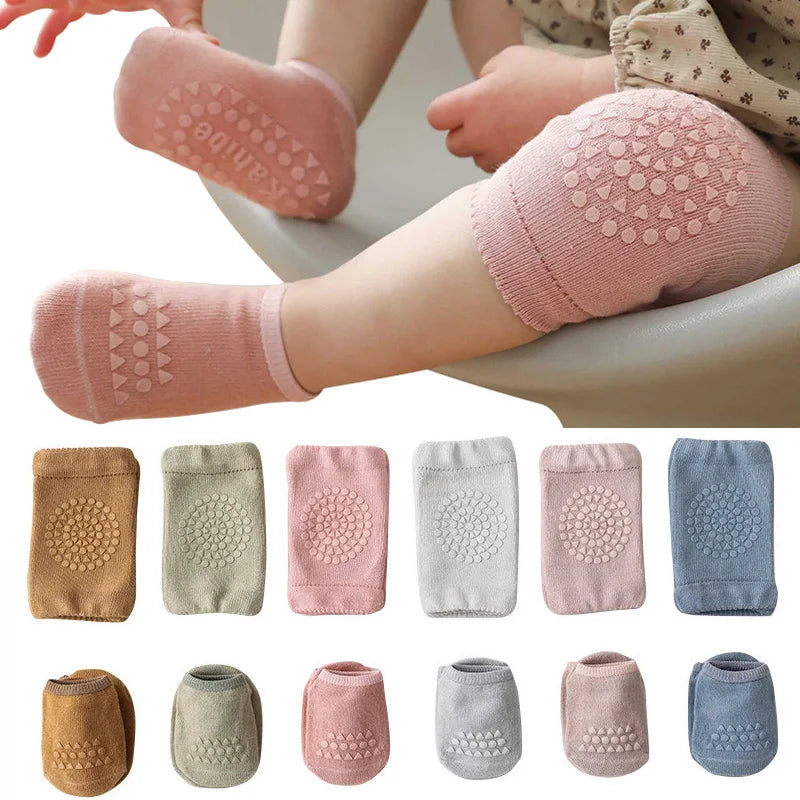 Baby Crawling Knee Pads & Anti-Slip Socks Set | Unisex 0–2Y Baby Knee Pad Socks QXL