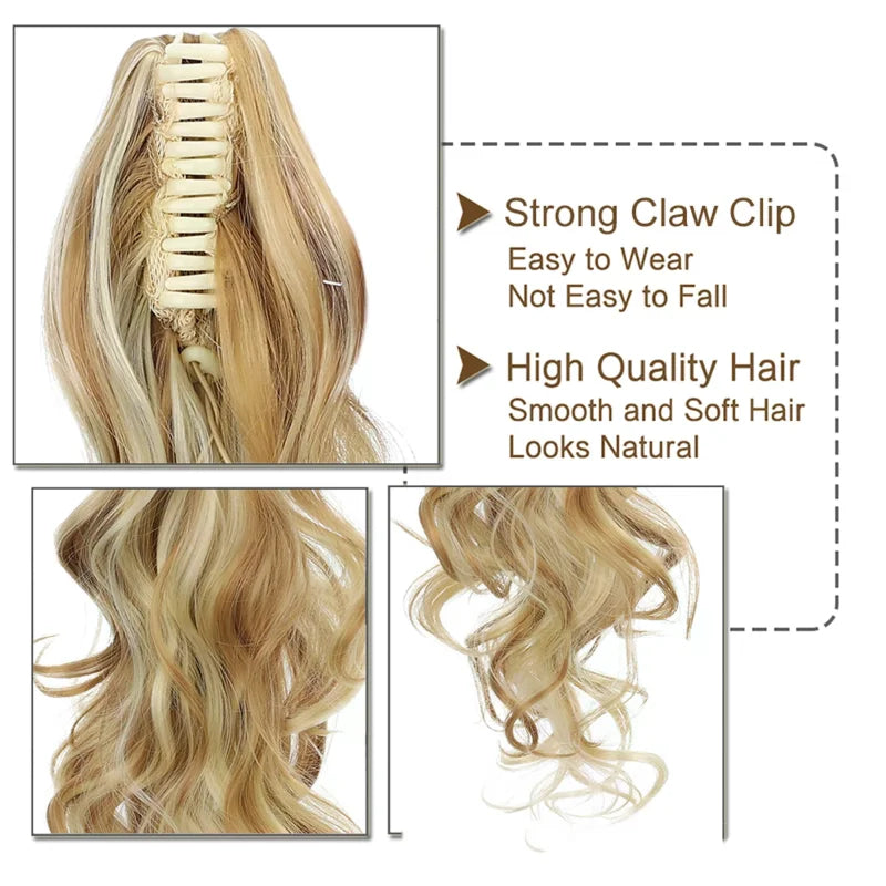 Claw Clip Ponytail Extension – 15" Curly Wavy Synthetic Hair Clip-In Hair Extension QXL
