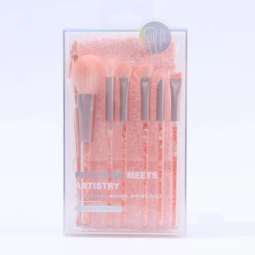 Zoreya 6-Piece Makeup Brush Set | Eyeshadow & Blush Makeup Brush Set QXL Pink with bag