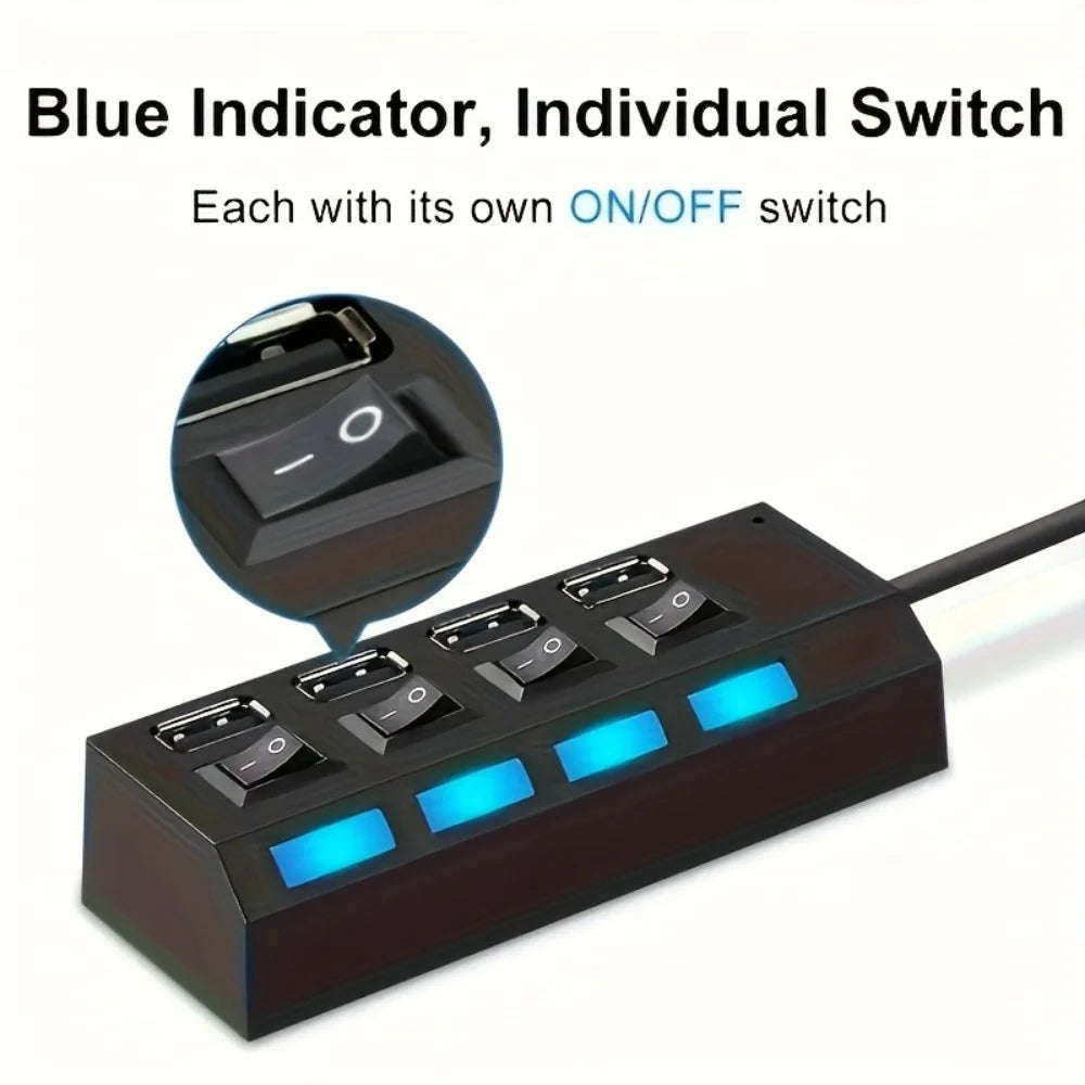 4/7 Port USB 2.0 Hub with Switch & LED | PC Laptop Splitter USB Hub QXL