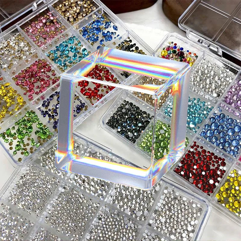 12-Grid Flat Back Rhinestone Nail Art Decoration Box Set Nail Art Rhinestones QXL